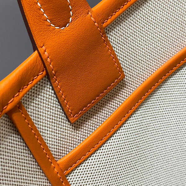 HM Steeple 25 Bag Orange Ivory Calfskin Canvas