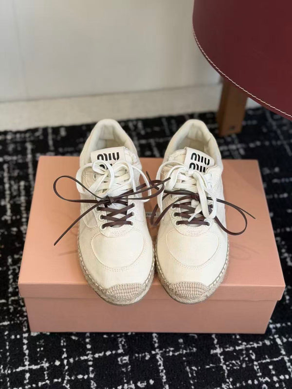 Miu 26s Gymnasium Sneakers White Raffia Canvas