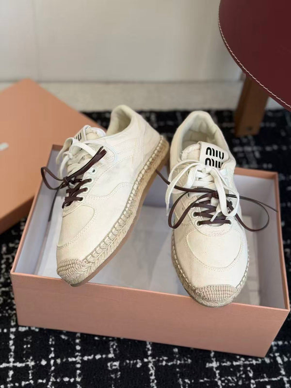 Miu 26s Gymnasium Sneakers White Raffia Canvas