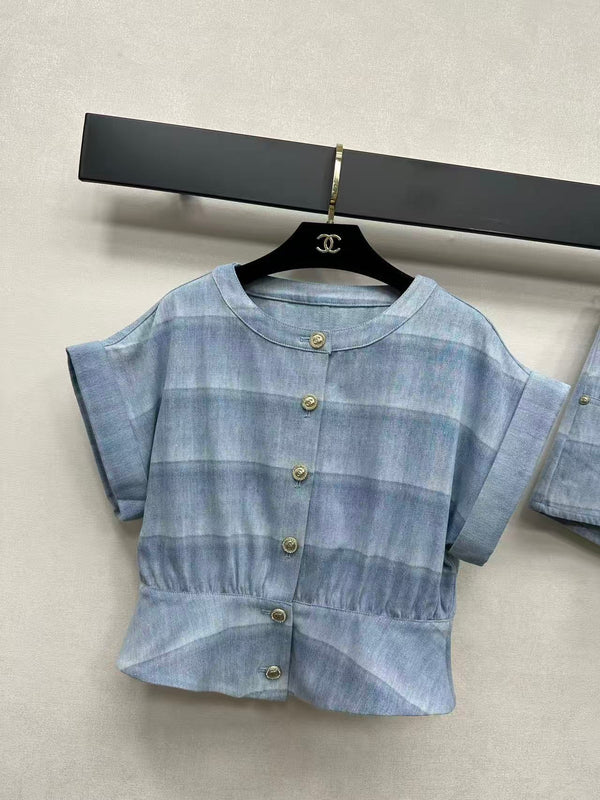 Ensemble d'été rayé CC 26s en jean bleu