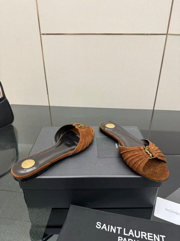 YSL Babylone Slides Coffee Brown Suede