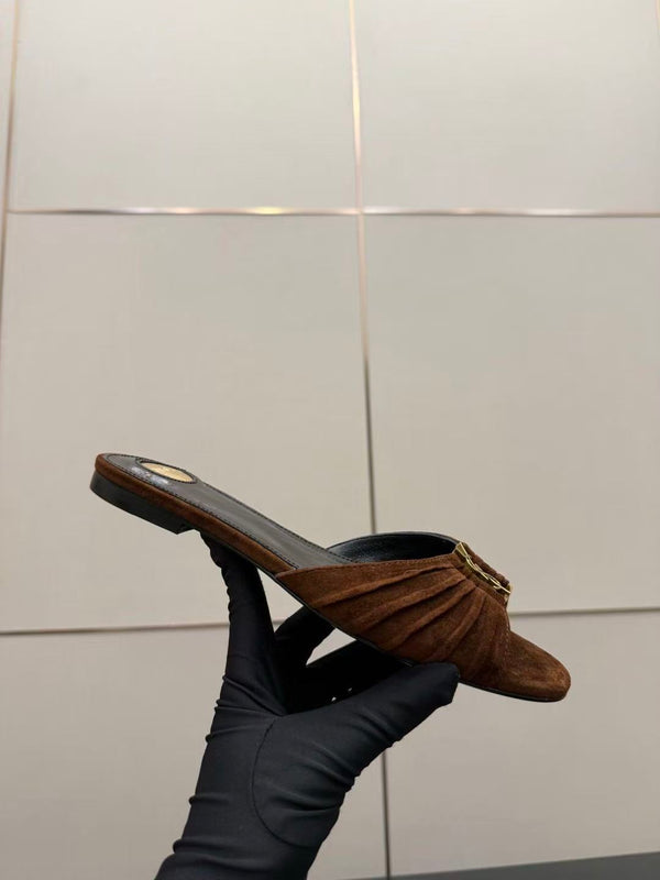 YSL Babylone Slides Coffee Brown Suede