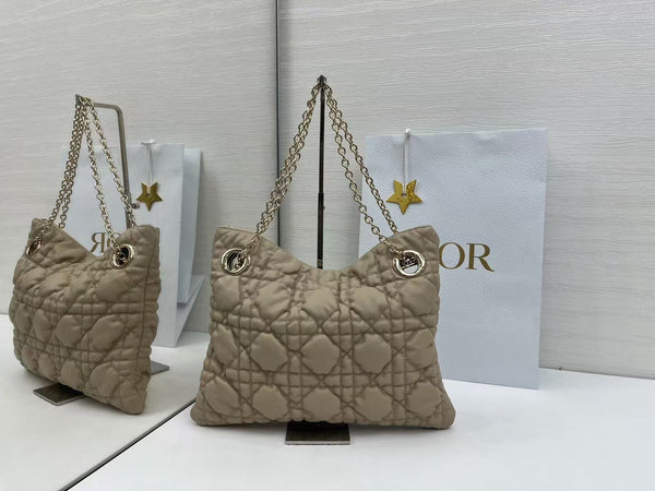Dior 2026 Crunchy Bag 32cm Beige Puffy Macrocannage Calfskin