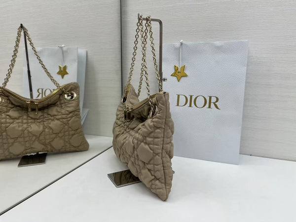 Dior 2026 Crunchy Bag 32cm Beige Puffy Macrocannage Calfskin