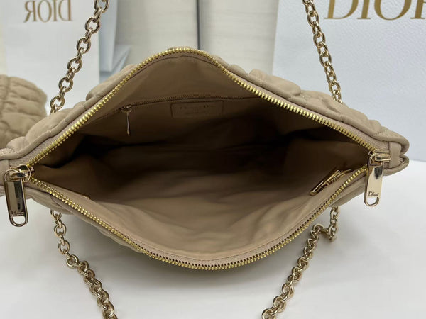Dior 2026 Crunchy Bag 32cm Beige Puffy Macrocannage Calfskin