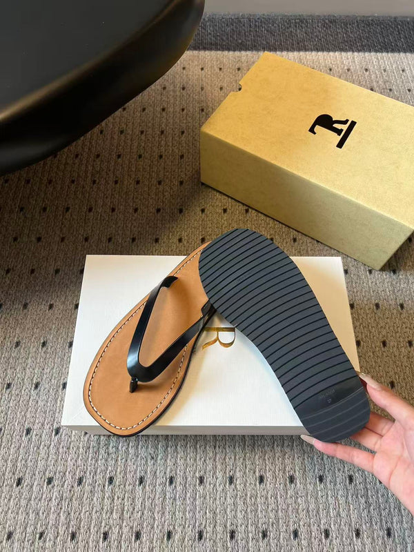 The Row City Flip Flops Black Brown Calfskin