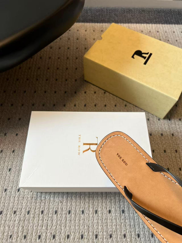 The Row City Flip Flops Black Brown Calfskin