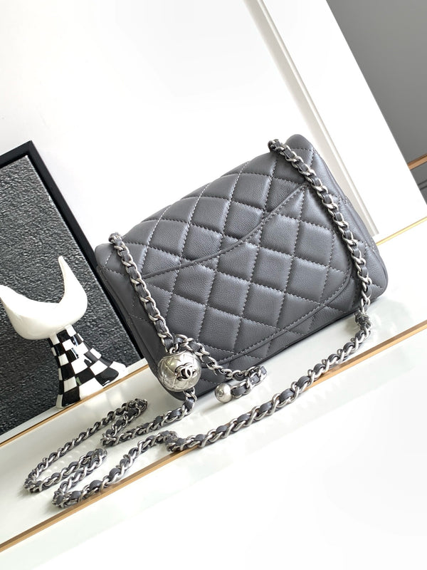 Chanel Mini Flap Bag 17cm Gray in Sheepskin