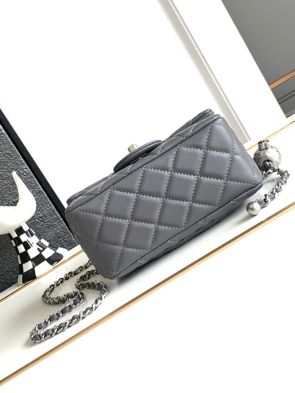 Chanel Mini Flap Bag 17cm Gray in Sheepskin