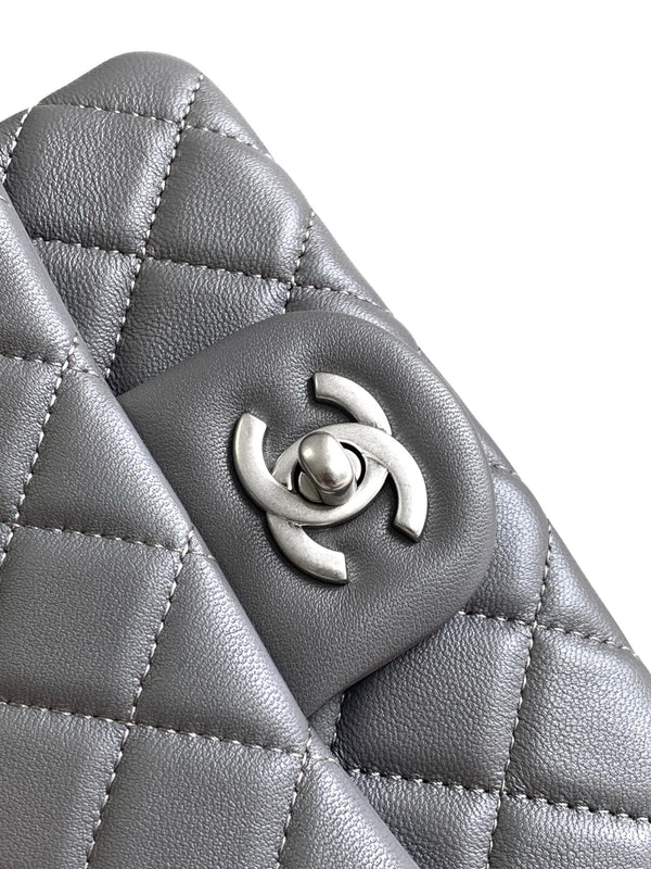 Chanel Mini Flap Bag 17cm Gray in Sheepskin
