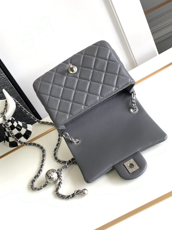 Chanel Mini Flap Bag 17cm Gray in Sheepskin