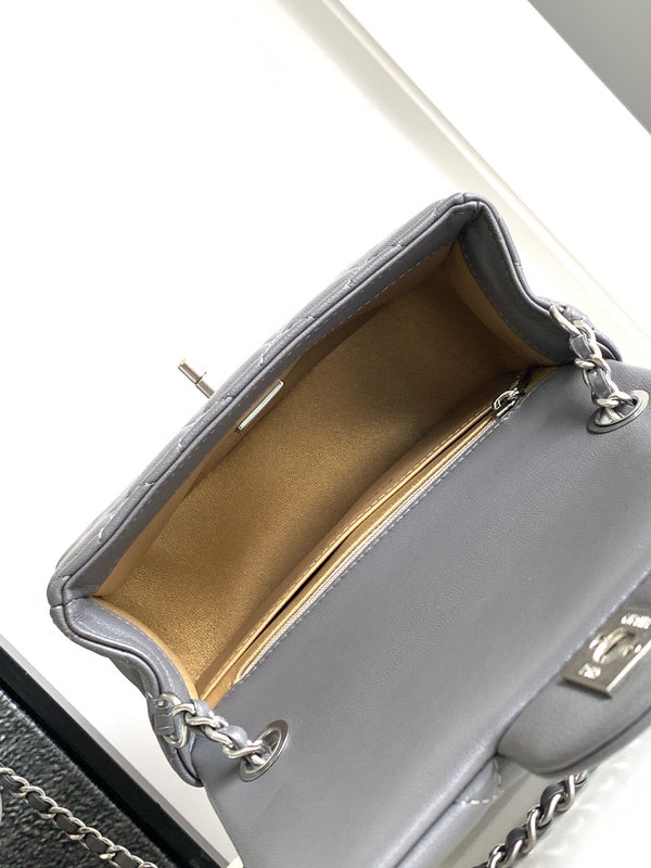 Chanel Mini Flap Bag 17cm Gray in Sheepskin