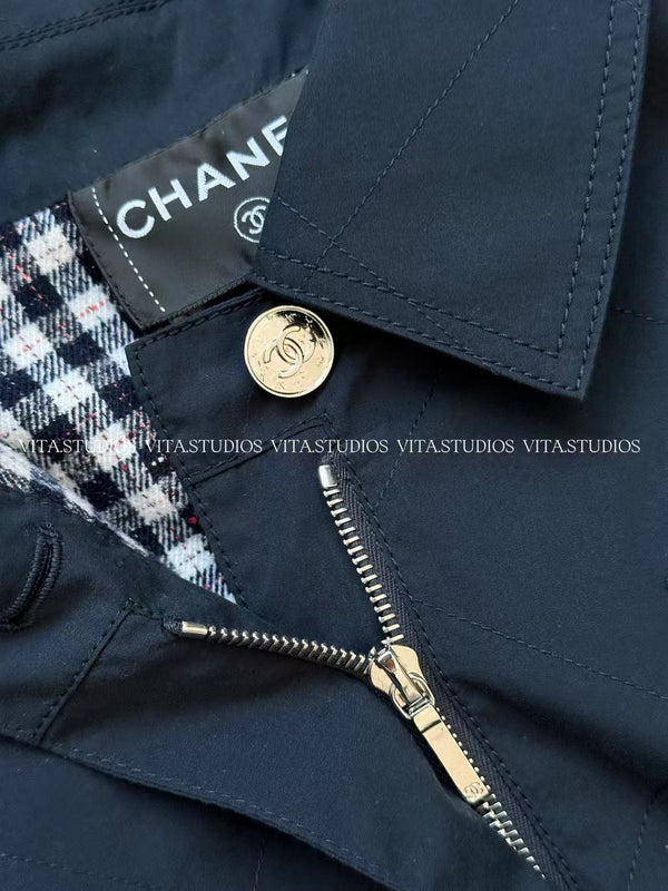 CC Classic Cropped Windbreaker Jacket Navy In Cotton