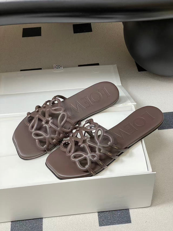 Loewe 25 Petal Anagram Slides Marrone Pelle di Vacchetta