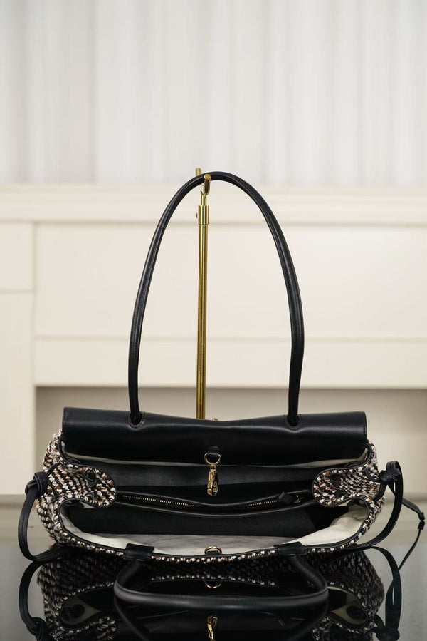 Chanel 2026 Shopping Tote Bag 30cm Black Cowhide Wool