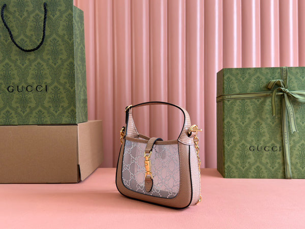 Sac GG Jackie Mini en cuir de lézard rose orné de cristaux 675799