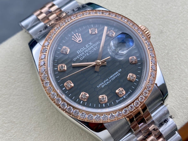 Rolex Datejust 36mm Everose Dial Diamond Bezel Steel Pink Gold and Silver