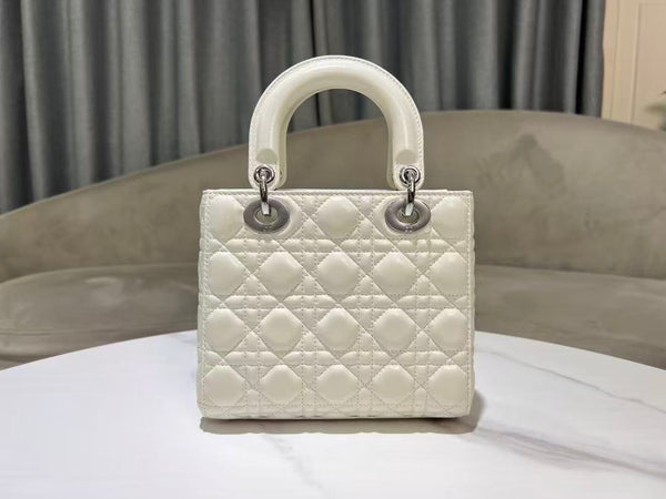 CD Lady Dior 20 Sac Blanc Métal Argenté Agneau