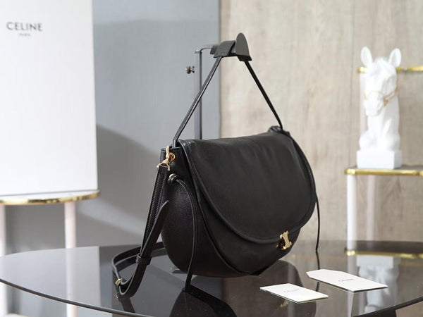 Celine Little Halfmoon Soft Triomphe Bag in Black Lambskin