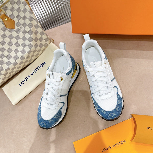 LV Run Away Sneaker White Blue Denim Mesh Fabric Cowhide