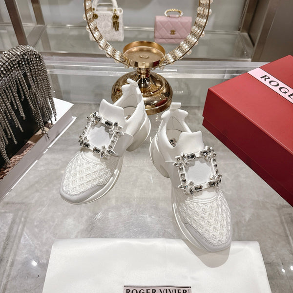 Viv Diamond Sneaker White Woven Fabric