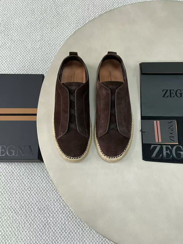 Zegna Mélange Triple Stitch Dark Brown Suede Sneakers