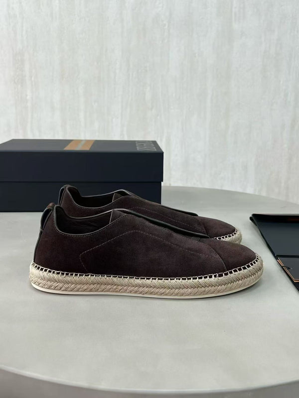 Zegna Mélange Triple Stitch Dark Brown Suede Sneakers