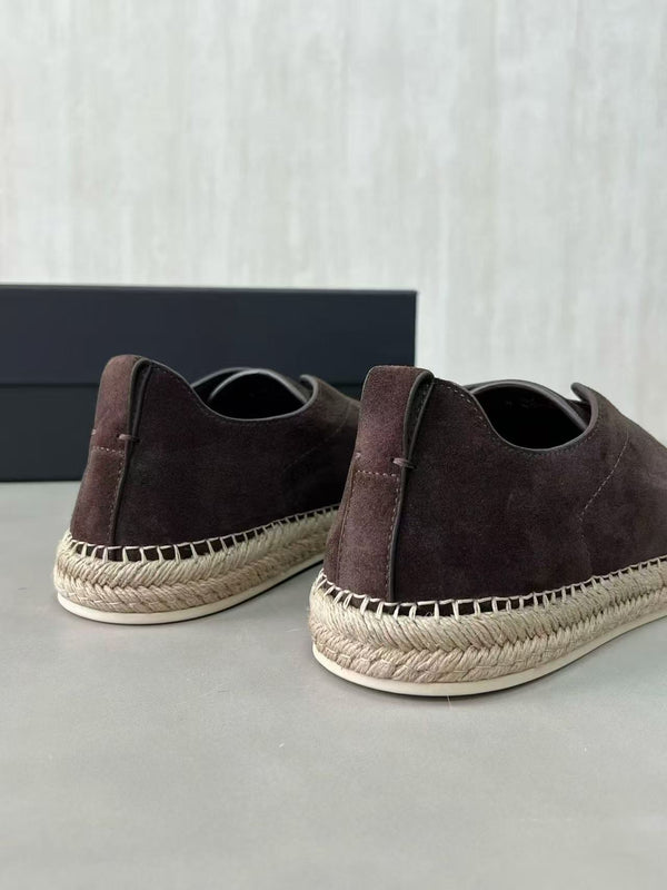 Zegna Mélange Triple Stitch Dark Brown Suede Sneakers