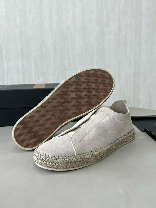 Zegna Mélange Triple Stitch Cream Suede Sneakers