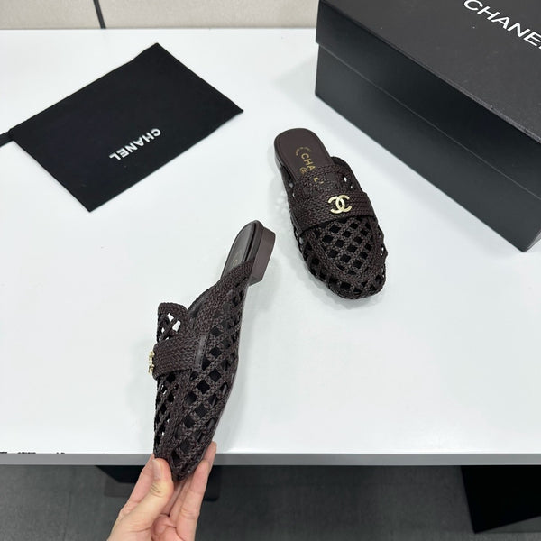 CC Woven Mules Dark Brown Leather Weaving