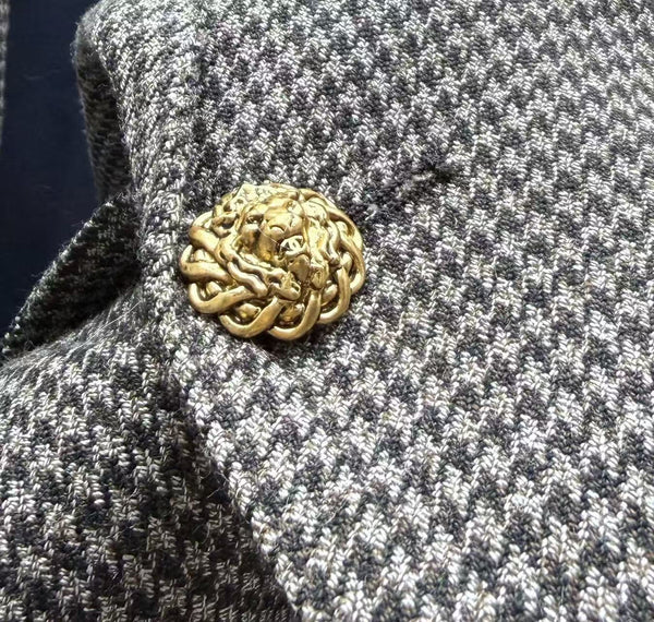 CC Cropped Houndstooth Blazer Greige Wool
