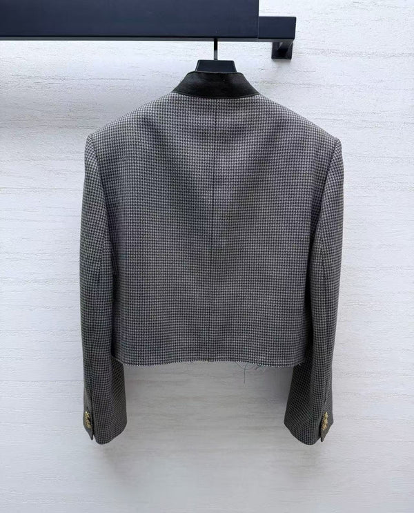 CC Cropped Houndstooth Blazer Greige Wool