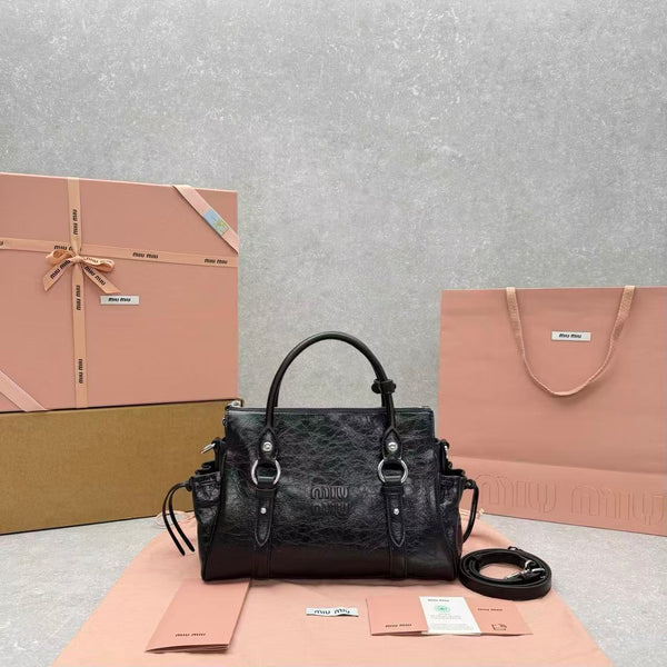 Miu Retro Rope Motorcycle Bag Black Leather