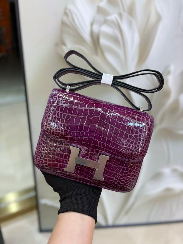 HM Constance Bag 18cm Crocodile Purple Patent Leather (15 days production))