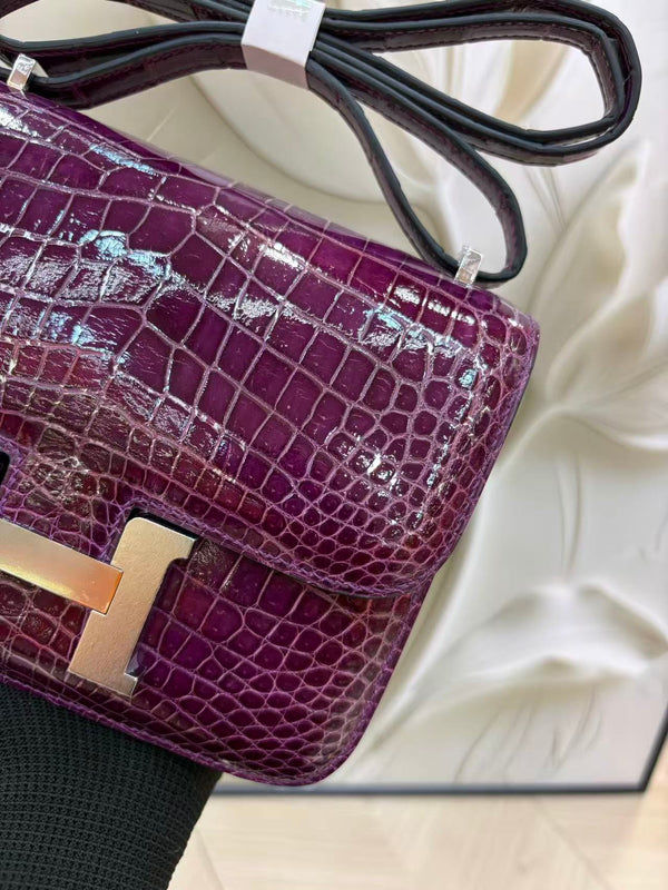 HM Constance Bag 18cm Crocodile Purple Patent Leather (15 days production))