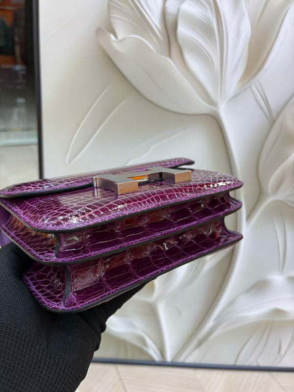 HM Constance Bag 18cm Crocodile Purple Patent Leather (15 days production))