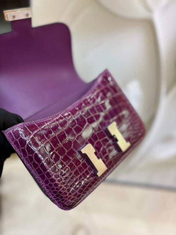 HM Constance Bag 18cm Crocodile Purple Patent Leather (15 days production))