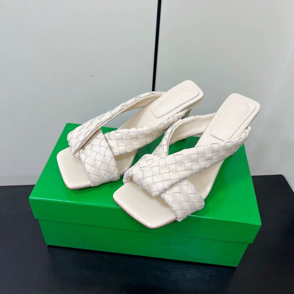 BV Riva Mules White Intrecciato Leather