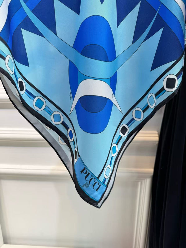Pucci Vivara Print Cape Blouse Blue Silk