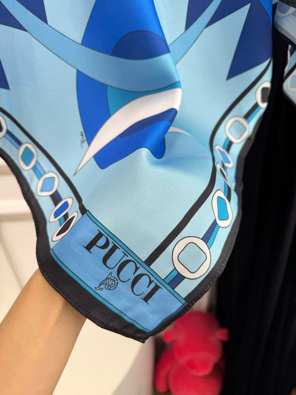 Pucci Vivara Print Cape Blouse Blue Silk