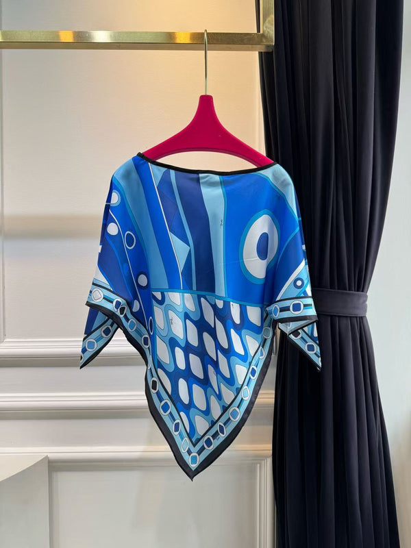 Pucci Vivara Print Cape Blouse Blue Silk