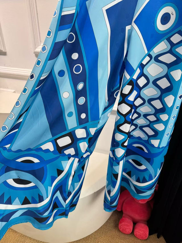 Pucci Vivara Print High-Rise Wide-Leg Pants Blue Silk