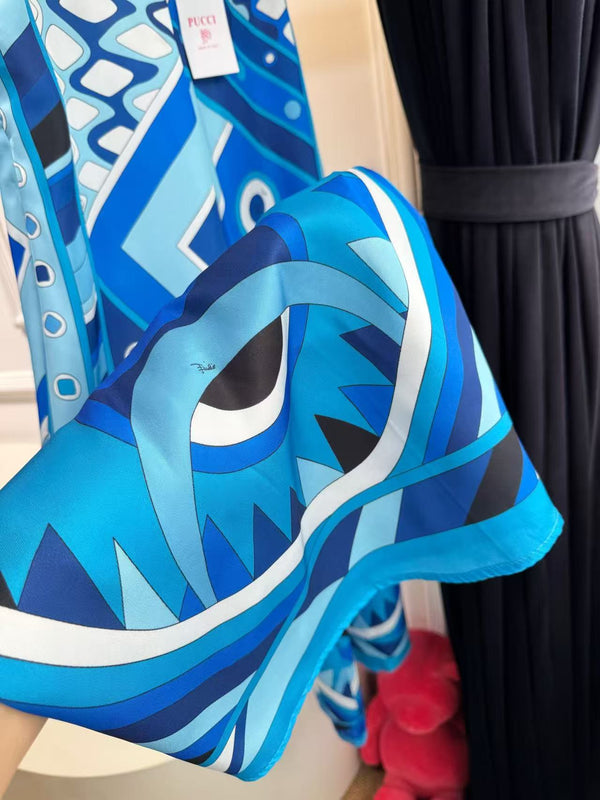 Pucci Vivara Print High-Rise Wide-Leg Pants Blue Silk