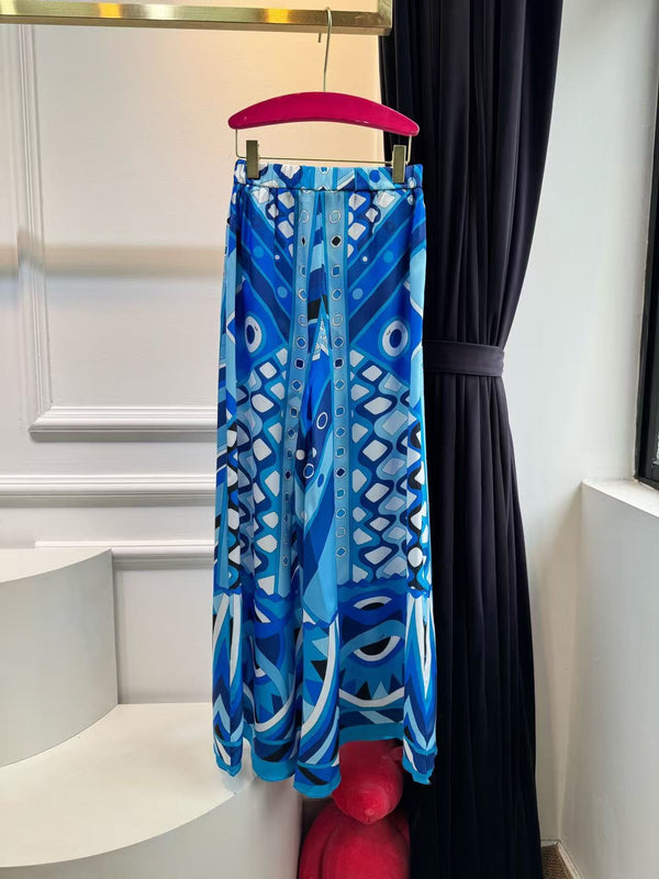 Pucci Vivara Print High-Rise Wide-Leg Pants Blue Silk