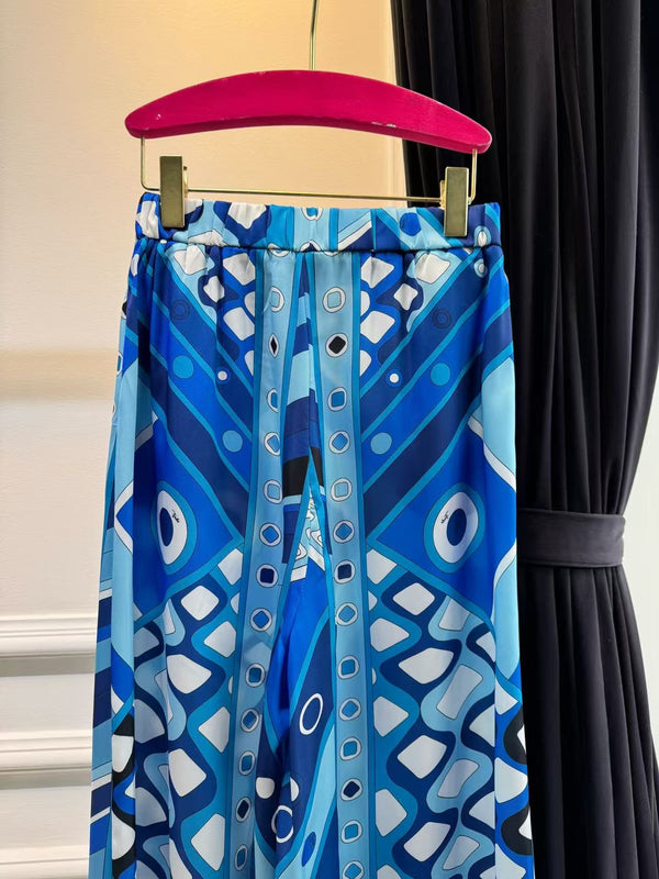 Pucci Vivara Print High-Rise Wide-Leg Pants Blue Silk