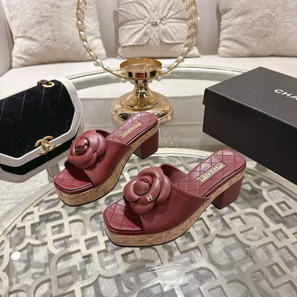 CC Camellia Platform Sandals Burgundy Lambskin