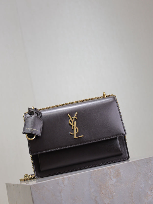 YSL Medium Sunset Shoulder Bag 22cm Coffee Cowhide GHW