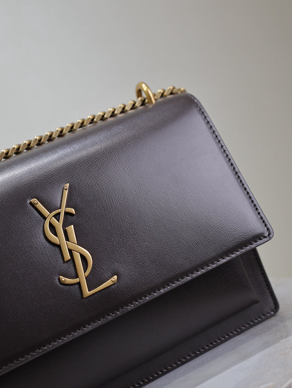 YSL Medium Sunset Shoulder Bag 22cm Coffee Cowhide GHW