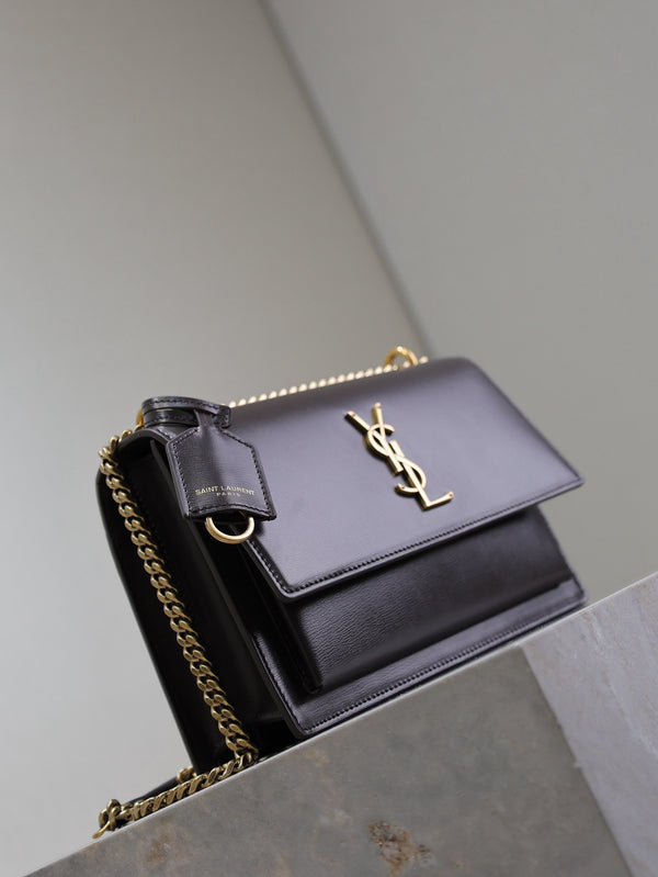 YSL Medium Sunset Shoulder Bag 22cm Coffee Cowhide GHW