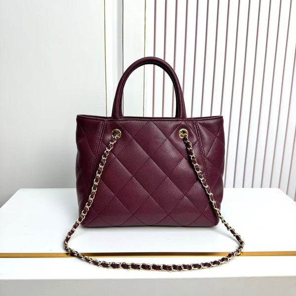 CC 2026 Chanel Small Shopping Bag 24.5cm Burgundy Calfskin